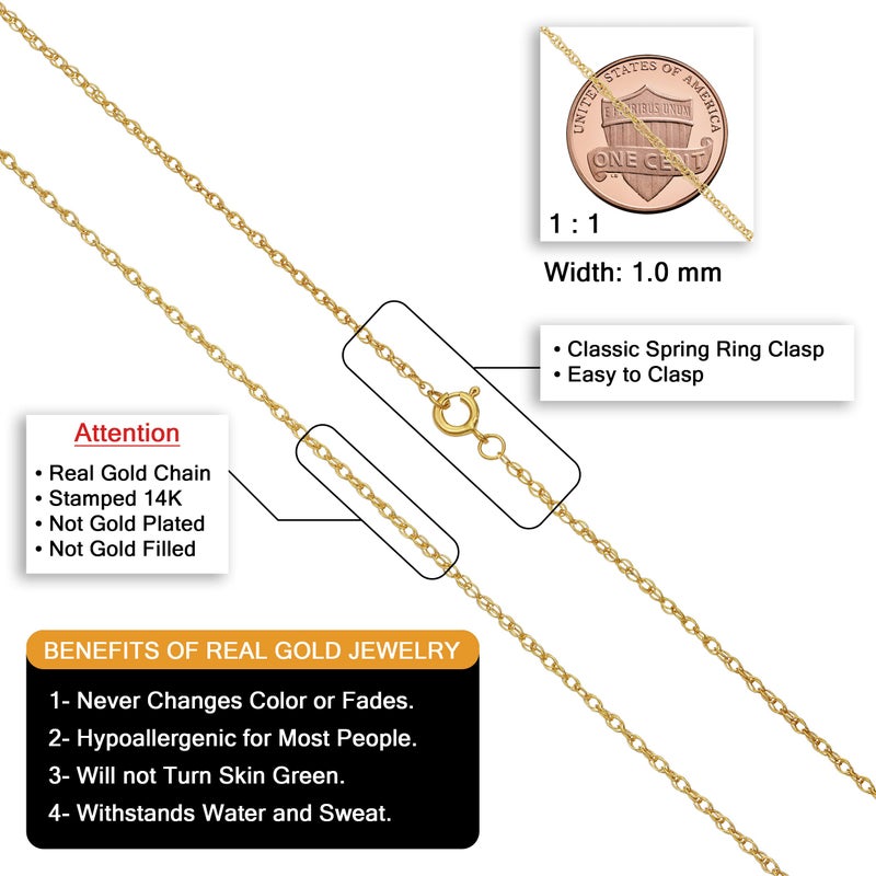 Kooljewelry قلادة نسائية كلاسيكية من كول جيويلري بسلسلة حبل - قلادة من الذهب الأصفر عيار 14 قيراط، مصقولة، مع حلقة زنبركية - Image 2